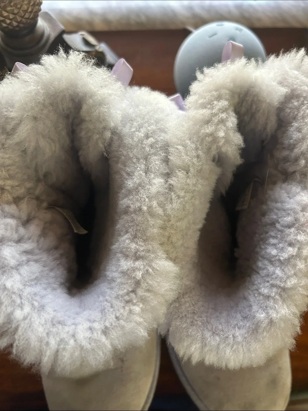 UGG Lavender Kids Bailey Bow Plush Shearling Lined Boots
